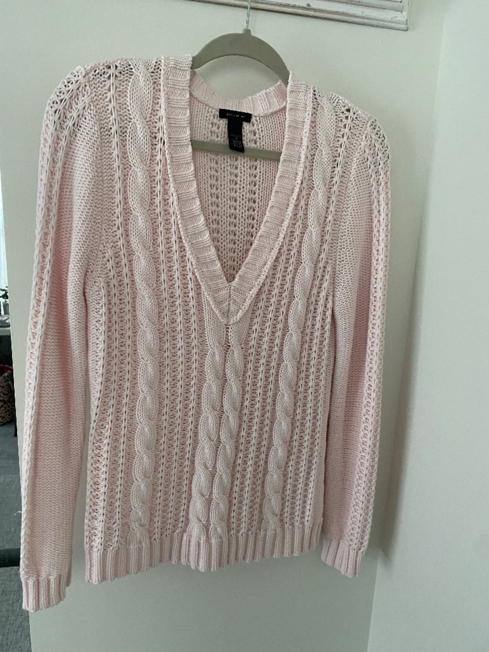 ONLY MINE Baby Pink Cable Knit V-Neck Sweater